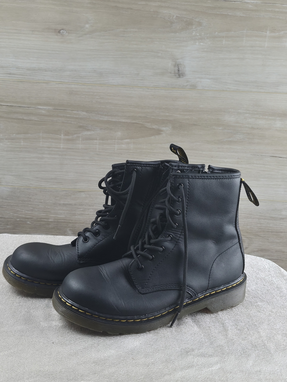 Dr. Martens 1460 Y Black Leather Lace Up Side Zip Ankle Boots Kids US 5M / 6L